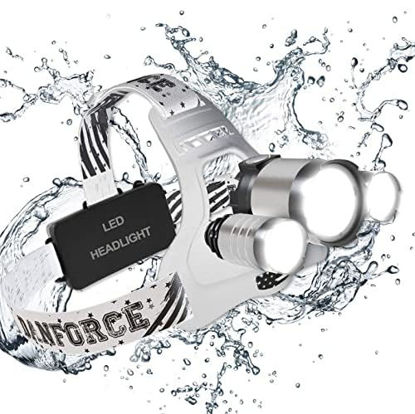 Picture of DanForce Headlamp. USB Rechargeable LED Head Lamp. Ultra Bright CREE 1080 Lumen Headlamp Flashlight + Red Light. HeadLamps for Adults, Camping, Outdoors & Hard Hat Light. Zoomable IPX54 Headlight