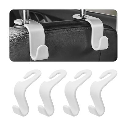 Picture of 4PCS Car Back Seat Headrest Hooks, Rear Car Seat Storage Headrest Hanger Holder Hooks Organizer, Universal Auto Interior Accessories for Bag Purse Handbag Cloth Coats Grocery (White)