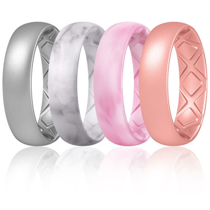 Picture of Egnaro Inner Arc Ergonomic Breathable Design, Silicone Rings for Women with Half Sizes, Women's Silicone Wedding Band, 6mm Wide - 2mm Thick
