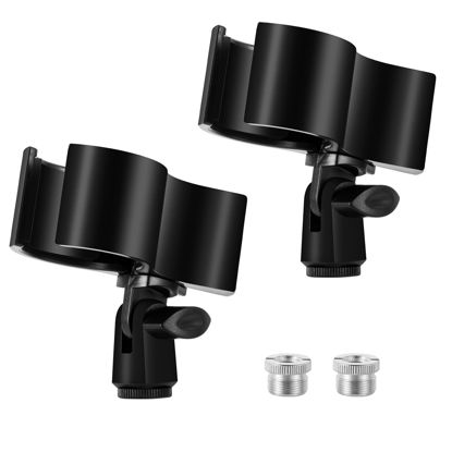 Picture of BILIONE 2pcs Versatile Microphone Clip, Adjustable Mic Holder for Microphones with Outer Diameter Range 1.26" from 2.3", with 5/8" Male to 3/8" Female Screw Adapter(Black)