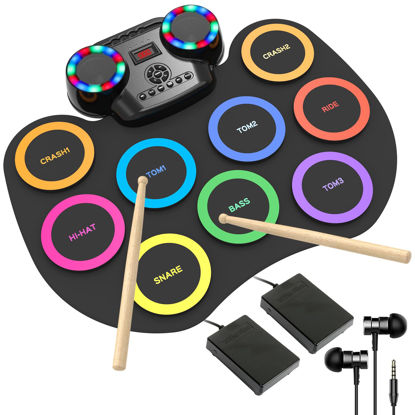 Picture of ROCKSOCKI Electronic Drum Set 9Pads with LED Lights, Bluetooth Portable Electronic Drum Kit, Roll-Up Practice Drum Pad, Built-in Dual Speakers, Headphone, Holiday Birthday Gift for Kids