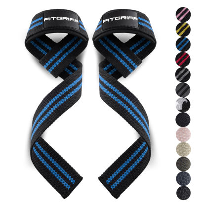 Picture of Fitgriff® Lifting Wrist Straps for Weightlifting, Gym, Deadlift, Workout (Made of Premium Cotton & Padded) - Men & Women (Standard, Black/Blue)