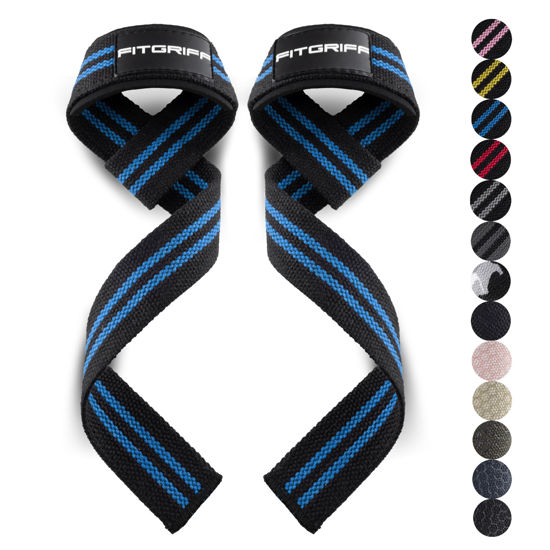 Picture of Fitgriff® Lifting Wrist Straps for Weightlifting, Gym, Deadlift, Workout (Made of Premium Cotton & Padded) - Men & Women (Standard, Black/Blue)