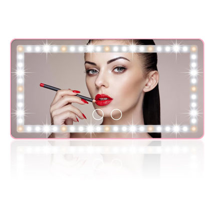 Picture of Car Sun Visor Vanity Mirror, Rechargeable Makeup Mirror with 3 Light Modes & 80 LEDs - Dimmable Clip-on Rear View Sun-Shading Cosmetic Mirror with Touch on Screen, Universal for Truck SUV(Pink)