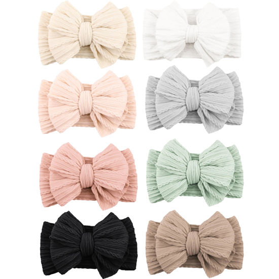 Picture of Niceye Handmade Baby Headbands Soft Stretchy Nylon Hair Bands with Bows for Newborn Infant Baby Toddler