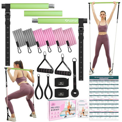 Picture of Pilates Bar Kit with Resistance Bands, Multifunctional Yoga Pilates Bar with Heavy-Duty Metal Adjustment Buckle, Portable Home Gym Pilates Resistance Bar for Women Full Body Workouts(20-150LBS)-Forest