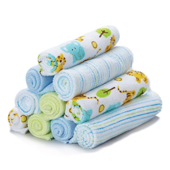 Picture of Spasilk 10 Pack Soft Terry Bath Washcloths - Newborn Boy or Girl, Blue Tiger