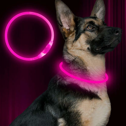 Picture of Led Dog Collar, BSEEN USB Rechargeable Flash Dog Necklace Light, Pet Safety Collar Makes Your Beloved Dogs Be Seen at Night for Small Medium Large Dogs(Pink)