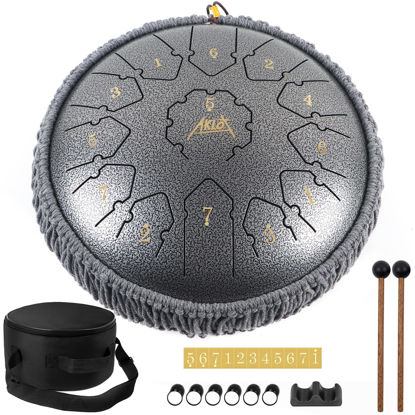 Picture of AKLOT Steel Tongue Drum - 12 Inches 13 Notes - Percussion Instruments - Hand Pan Drum with Music Book, Drum Mallets and Carry Bag…