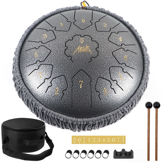Picture of AKLOT Steel Tongue Drum - 12 Inches 13 Notes - Percussion Instruments - Hand Pan Drum with Music Book, Drum Mallets and Carry Bag…
