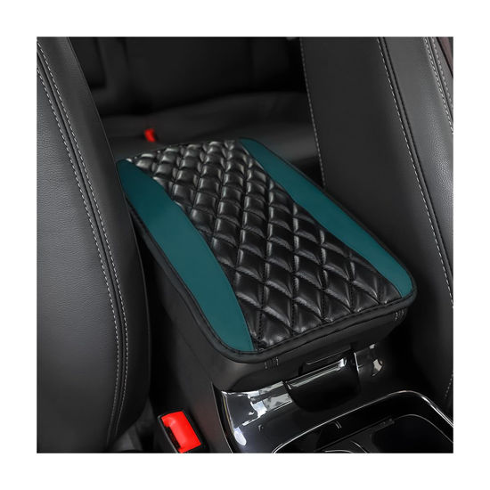 Picture of Moly Magnolia Car Center Console Cushion Pad, Universal Leather Waterproof Armrest Seat Box Cover Protector,Comfortable Car Decor Accessories Fit for Most Vehicle SUV (Blackish Green)