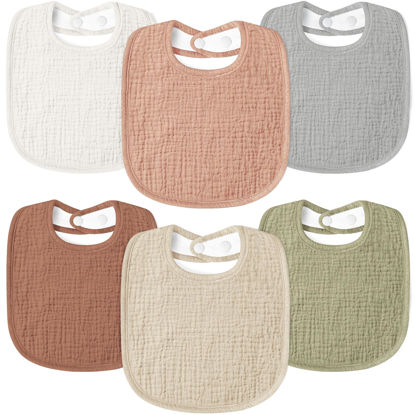 Picture of Susurration Muslin Baby Bibs 6 Pack Bandana Drool Bibs,Soft Square Adjustable Baby Drooling Bibs for Unisex Girls & Boys(Brown)