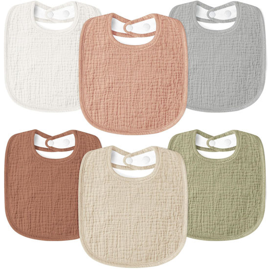 Picture of Susurration Muslin Baby Bibs 6 Pack Bandana Drool Bibs,Soft Square Adjustable Baby Drooling Bibs for Unisex Girls & Boys(Brown)
