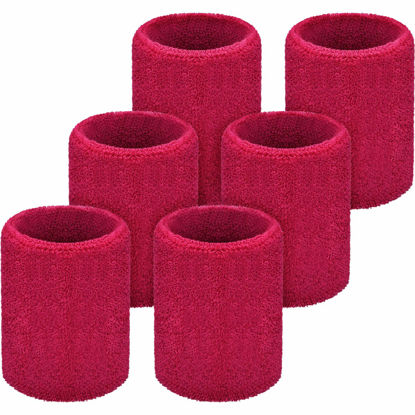 Picture of WILLBOND Wrist Sweatbands Sports Wristbands for Football Basketball, Running Athletic, Rose Red, 6 Piece