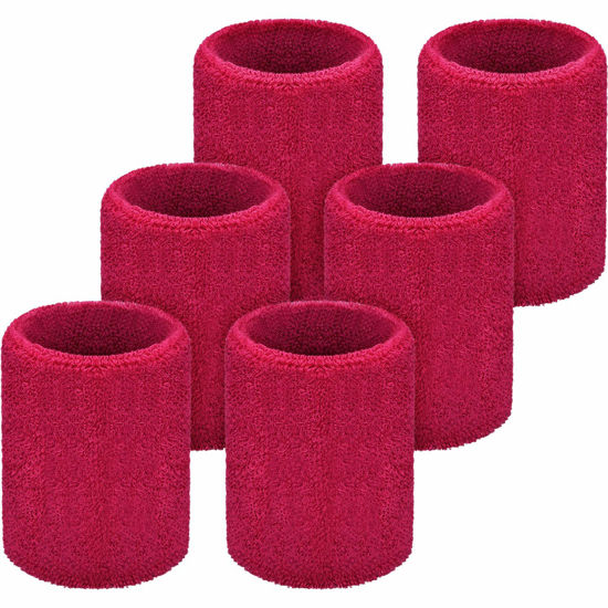 Picture of WILLBOND Wrist Sweatbands Sports Wristbands for Football Basketball, Running Athletic, Rose Red, 6 Piece