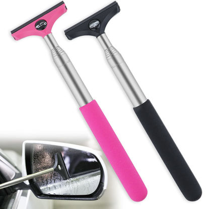 Picture of Side Mirror Squeegee, 2 PCS Car Mirror Squeegee, Retractable Car Rearview Mirror Wiper for All Vehicles, Universal Automotive Accessories(Black/Pink)