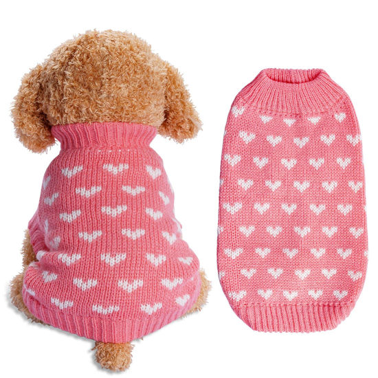 Picture of Dxhycc Dog Knitted Sweater Dog Heart Sweater Puppy Sweater Warm Soft Pet Holiday Clothes for Medium Cats and Dogs (Pink, M)