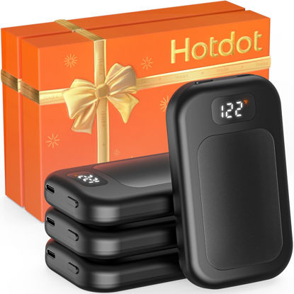 Picture of Hotdot 4 Pack Hand Warmers Rechargeable with Gift Box, LED Display Battery and Temperature, Quick Heating Portable Electric Hand Warmer, Gifts for Men, Women, Christmas, Hunting, Camping Black