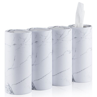 Picture of SINGARO Car Tissue Holder, 4 Pack Car Cup Holder Facial Tissues with Kleenex Travel Tissue Bag, Quick and Convenient Flower Combination Car Tissue Box(4 Canisters/200 Tissues) White