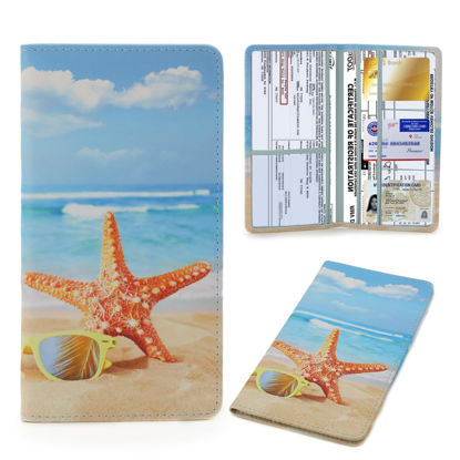 Picture of TILDOSAC Leather Car Registration and Insurance Card Holder, Car Document Holder for Cards License with Magnetic Shut(Blue)