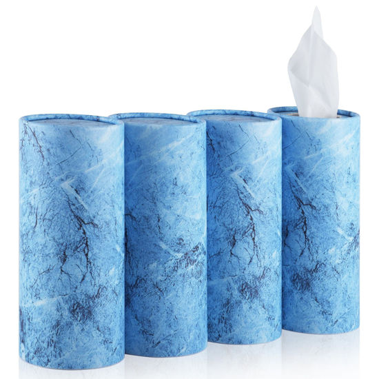 Picture of SINGARO Car Tissue Holder, 4 Pack Car Cup Holder Facial Tissues with Kleenex Travel Tissue Bag, Quick and Convenient Flower Combination Car Tissue Box(4 Canisters/200 Tissues) Dark Blue