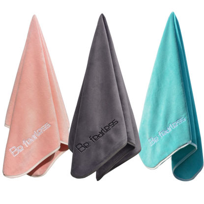 Picture of Wuwahold Microfiber Gym Towels Bigger Size Super Soft for Exercise Fitness, Sports, Workout, 380-GSM 15-Inch x 31-Inch Quick-Drying Towels (Teal-Pink-Grey, 3 Pack)