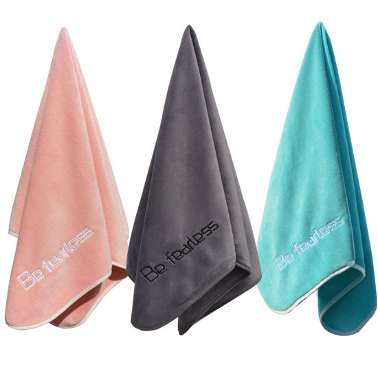Picture of Wuwahold Microfiber Gym Towels Bigger Size Super Soft for Exercise Fitness, Sports, Workout, 380-GSM 15-Inch x 31-Inch Quick-Drying Towels (Teal-Pink-Grey, 3 Pack)