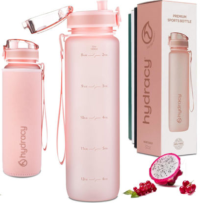 Picture of Hydracy Water Bottle with Time Marker -Large 32oz BPA Free & No Sweat Sleeve -Leak Proof Gym Bottle with Fruit Infuser Strainer & Times to Drink -Ideal for Fitness Sports & Outdoors