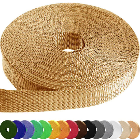 Picture of TECEUM 1 Inch Webbing - Caramel - 50 Yards - 1” Webbing for Climbing Outdoors Indoors Crafting