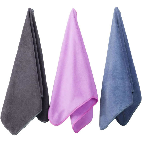 Picture of Wuwahold Microfiber Gym Towels Bigger Size Super Soft for Exercise Fitness, Sports, Workout, 380-GSM 15-Inch x 31-Inch Quick-Drying Towels (3 Pack, Pure Grey+Blue+Purple)