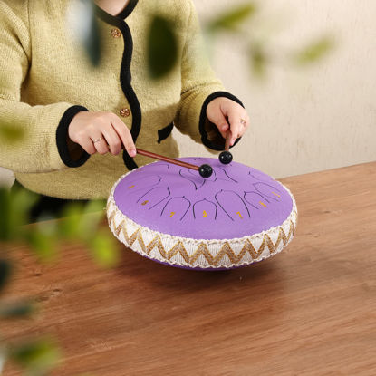 Picture of ZXZYHFTY Steel Tongue Drum, 12 Inch 13Note Steel Hand Drum with Bag, Music Book, Drumsticks, Mallet Holder and Finger Paddles, for Camping, Meditation or Yoga (Purple-12Inch)