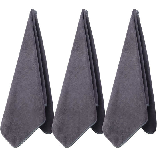 Picture of Wuwahold Microfiber Gym Towels Bigger Size Super Soft for Exercise Fitness, Sports, Workout, 380-GSM 15-Inch x 31-Inch Quick-Drying Towels (3 Pack, Pure Grey)