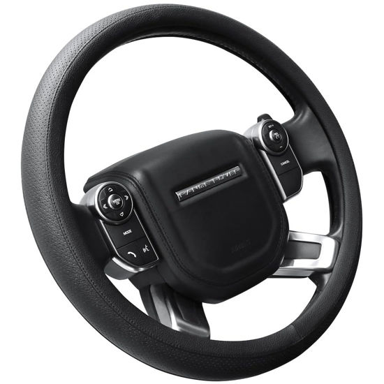 Picture of SEG Direct Car Steering Wheel Cover for F-150 Tundra Range Rover 15 1/2" - 16", Black Microfiber Leather