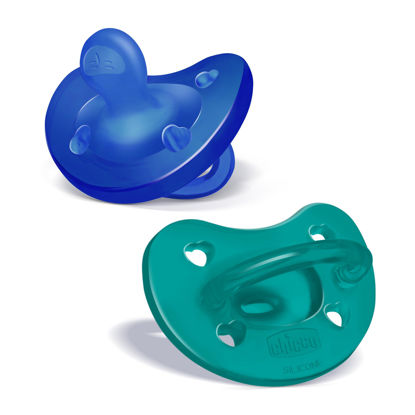 Picture of Chicco PhysioForma 100% Soft Silicone One Piece Pacifier for Babies 16-24 Months | BPA & Latex Free | Reusable Case | Blue/Green, 2pk
