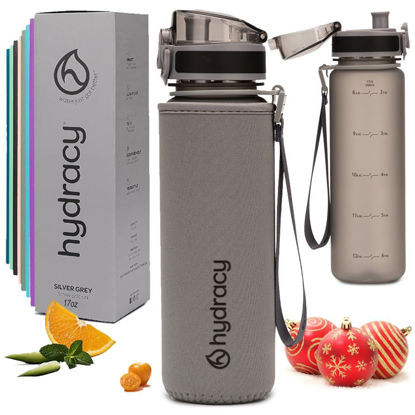 Picture of Hydracy Water Bottle with Time Marker - 500 ml 17 Oz BPA Free Water Bottle - Leak Proof & No Sweat Gym Bottle with Fruit Infuser Strainer - Ideal for Fitness or Sports & Outdoors