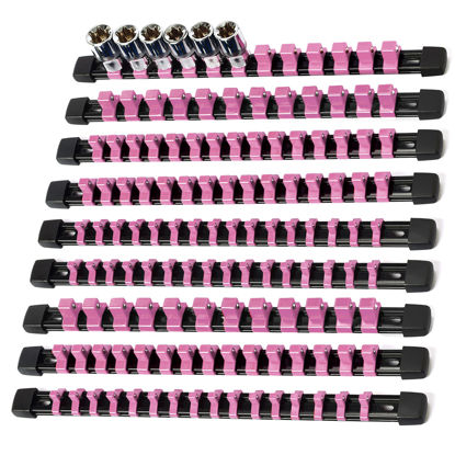 Picture of Reniteco Socket Organizer Drive ABS Tools - Pink Socket Holder, Premium Quality 9 Pieces Socket Holders Kit 1/4-Inch x 48 Clips, 3/8-Inch x 45 Clips, 1/2-Inch x 36 Clips