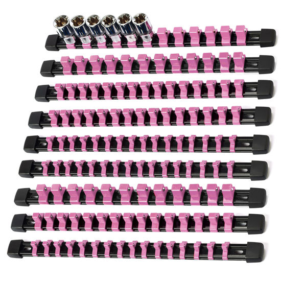 Picture of Reniteco Socket Organizer Drive ABS Tools - Pink Socket Holder, Premium Quality 9 Pieces Socket Holders Kit 1/4-Inch x 48 Clips, 3/8-Inch x 45 Clips, 1/2-Inch x 36 Clips