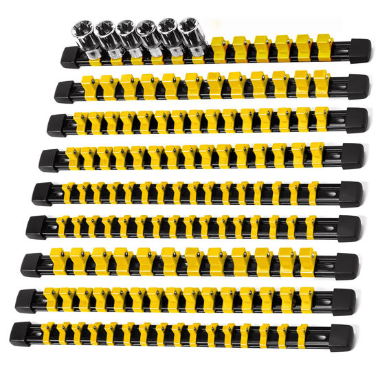 Picture of Reniteco Socket Organizer Drive ABS Tools - Yellow Socket Holder, Premium Quality 9 Pieces Socket Holders Kit 1/4-Inch x 48 Clips, 3/8-Inch x 45 Clips, 1/2-Inch x 36 Clips（9PC,Yellow)