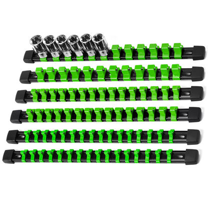 Picture of Reniteco Socket Organizer Drive ABS Tools - Green Socket Holder, Premium Quality 6 Pieces Socket Holders Kit 1/4-Inch x 32 Clips, 3/8-Inch x 30 Clips, 1/2-Inch x 24 Clips（6PC,Green)