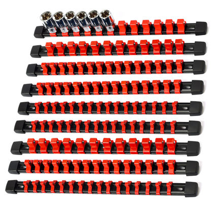 Picture of Reniteco Socket Organizer Drive ABS Tools - Red Socket Holder, Premium Quality 9 Pieces Socket Holders Kit 1/4-Inch x 48 Clips, 3/8-Inch x 45 Clips, 1/2-Inch x 36 Clips