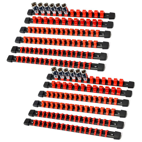 Picture of Reniteco Socket Organizer Drive ABS Tools - Red Socket Holder, Premium Quality 12 Pieces Socket Holders Kit 1/4-Inch x 64 Clips, 3/8-Inch x 60 Clips, 1/2-Inch x 48 Clips（12PC,Red)