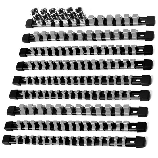 Picture of Reniteco Socket Organizer Drive ABS Tools - Grey Socket Holder, Premium Quality 9 Pieces Socket Holders Kit 1/4-Inch x 48 Clips, 3/8-Inch x 45 Clips, 1/2-Inch x 36 Clips（9PC,Grey)