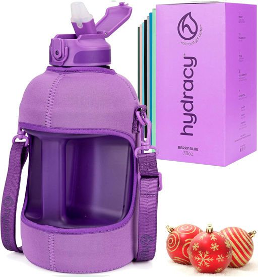Picture of Hydracy Water Bottle with Storage Sleeve and Straw- Large Half Gallon 78 Oz BPA Free Motivational Water Bottle with Time Marker -Leak Proof Gym Bottle -Ideal for Fitness or Sports & Outdoors