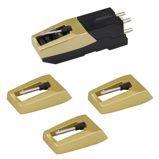 Picture of Record Player Needle, Upgraded Record Player Cartridge with Diamond Stylus Replacement for Crosley, ION, LP, Phonograph, and More (Gold)