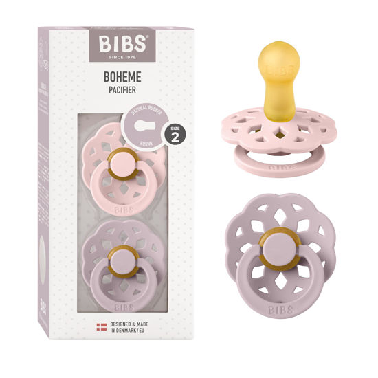 Picture of BIBS Pacifiers - Boheme Collection | BPA-Free Baby Pacifier | Made in Denmark | Set of 2 Blossom/Dusky Lilac Color Premium Soothers | Size 6-18 Months