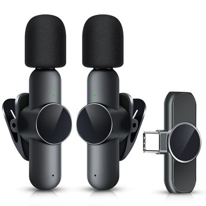 Picture of RICCHI 2 Pack Mini Wireless Microphone Type C for iPhone 15-16 Android Phone, USB C Tiny Lavalier Microphone Mini Mic Lapel Lav Mic for Video Recording, Interview, Streaming, Vlog, YouTube, TikTok