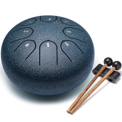 Picture of Steel Tongue Drum Musical Instruments: 6 Inch 8 Notes Metal Hand Drums, Music Gifts for Family Friends (Navy)