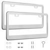 Picture of QUANQIUFEI 2 Pack License Plate Frames, Stainless Steel Car License Plate Cover Car Accessories with Screw Caps (Silver)
