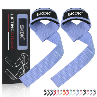Picture of SKDK Cotton Hard Pull Wrist Lifting Straps Grips Band-Deadlift Straps with Neoprene Cushioned Wrist Padded and Anti-Skid Silicone - for Weightlifting, Bodybuilding, Xfit, Strength Training