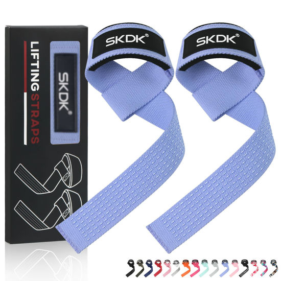 Picture of SKDK Cotton Hard Pull Wrist Lifting Straps Grips Band-Deadlift Straps with Neoprene Cushioned Wrist Padded and Anti-Skid Silicone - for Weightlifting, Bodybuilding, Xfit, Strength Training
